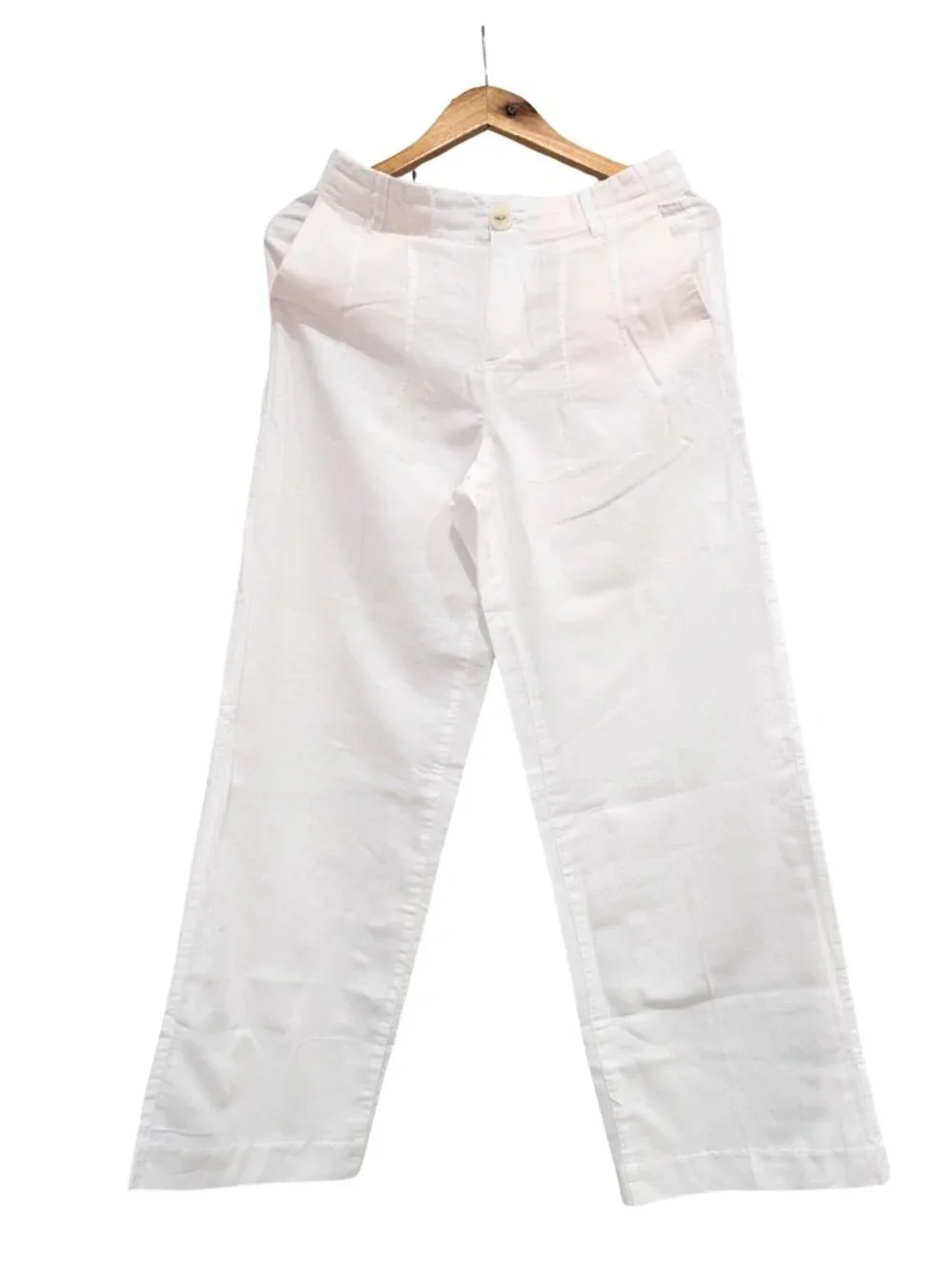 ZARA White Linen Look Wide Leg Trousers Pants Women M Resort